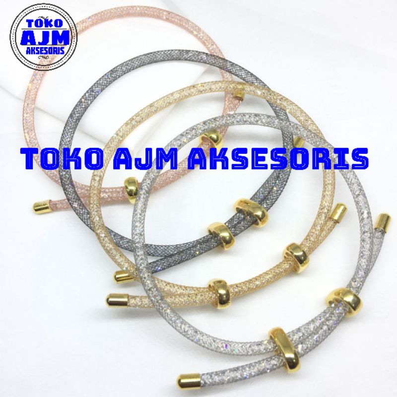 Gelang Kawat Pandora Kristal Gliter Untuk Liontin Huruf Emas Terbaru