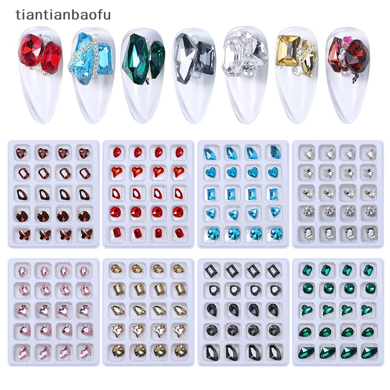 [tiantianbaofu] 20pcs 3D Nail Art Rhinestones Kristal Batu Warna-Warni Tips Dekorasi DIY Butik