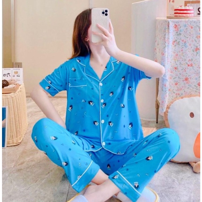 Piyama Import Pajamas Set Artist Made BTS Kim Seok Jin - Good Day Blue - Lengan Pendek