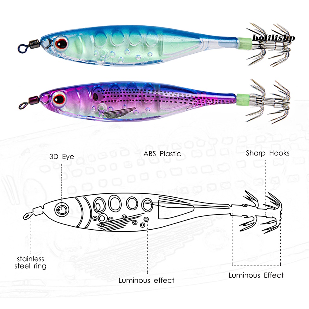 Bo-100mm/9.5g Umpan Pancing Simulasi Kait Tajam 3D Mata Luminous Squid Jig Umpan Buatan Untuk Air Asin