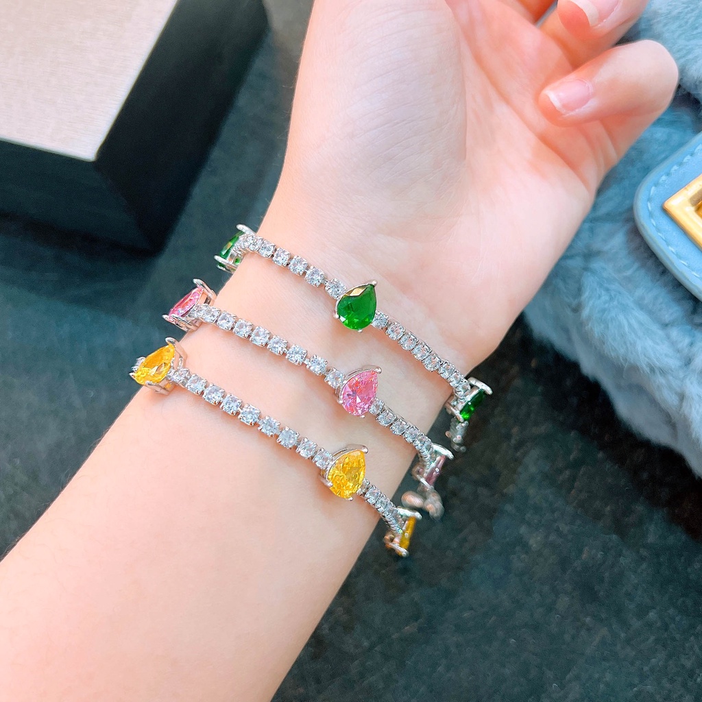 Goldkingdom Fashion Perhiasan Aksesoris Ready Stock Merah Muda Berlian Pir Bentuk Gelang Nenek Burung Merpati Hijau Darah Ruby Berlian Kuning Warna-Warni Harta Gelang Perempuan