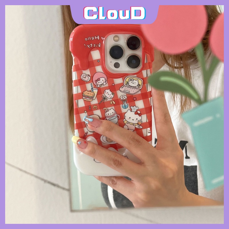 Casing Kompatibel Untuk IPhone 7Plus XR 11 14 12 13 Pro Max X7 8 Plus XS Max SE 2020 8Plus INS Korea Aesthetic Kartun 3D Ice Cream Lucu Hello Kitty Kucing Lembut Silicon Back Cover