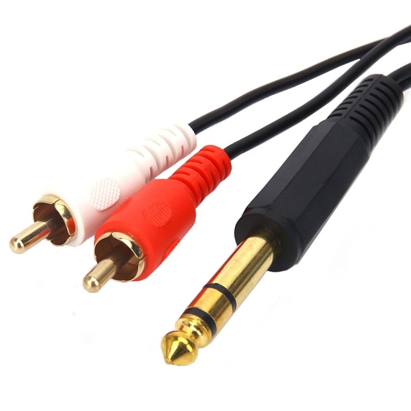 Cre Kabel Jack Lapis Emas 6.35mm Ke 2xRCA Male to Male Stereo- Adapter Aux-Cord Audio-Cable Line Untuk Mixer Power Amplif