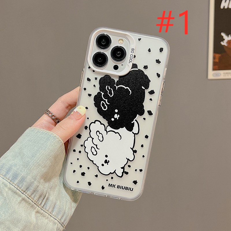 Black White Bunny Cat Skin Feel Soft Case HP iP iPhone 12 13 14 Pro Max 11 So Cool FTD Casing Apple