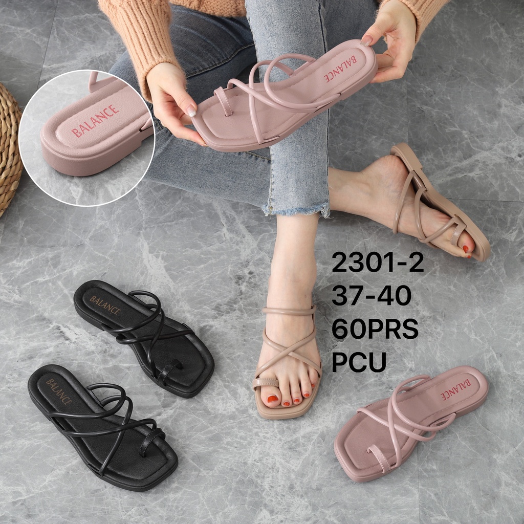 Sandal Slop Wanita Karet Jelly Import Teplek Model Tali Silang Gladiator BALANCE 2301-2