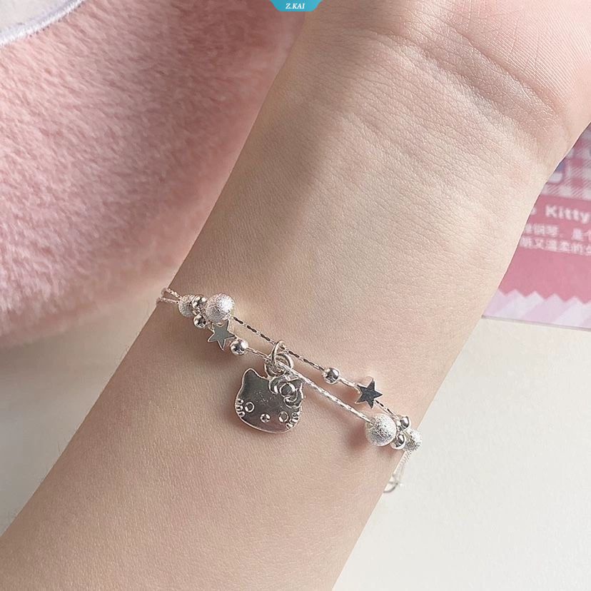 Lucu Sanrio Kuromi Rantai Dua Layer Lucu Gelang Sendi Titanium Steel Gelang Indah Aksesoris Kuromi Shiny Girl Gift [ZK]