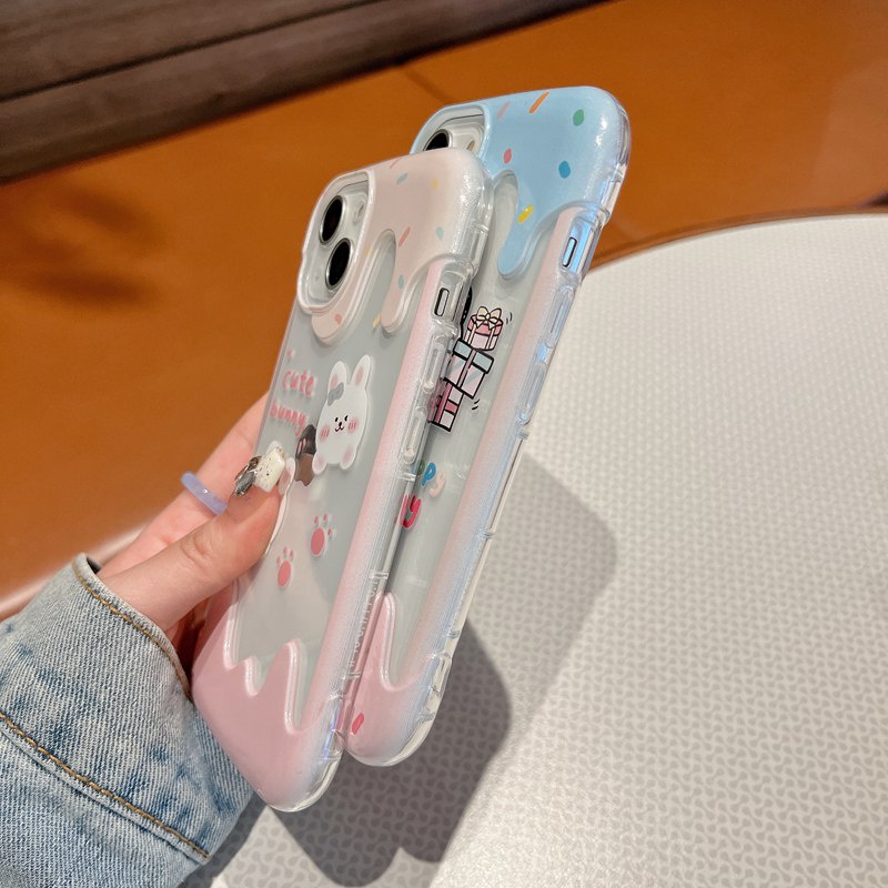 【3D Ice Cream】Summer So Cute Clear Pochacco Pink Bunny Soft Case IPhone 7 8 Plus XR XS Max 11 12 13 14 Pro Max 14 Plus for Women Girl Gift Cartoon Disney