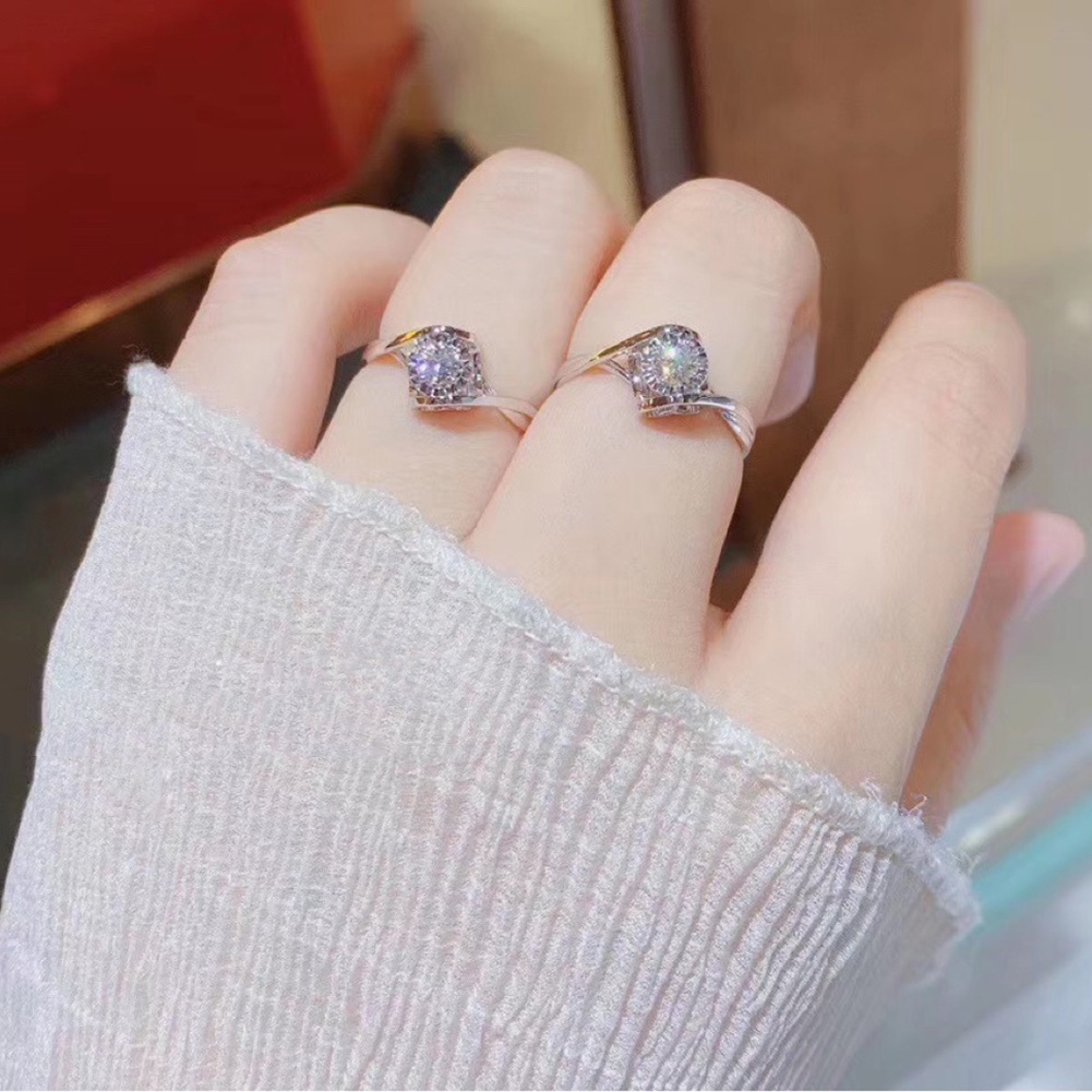 Wedding Band Cincin Tunangan Cubic Zircon Kristal Satu Karat 1PC Gaya Korea Adjustable Finger Ring Untuk Pesta Pernikahan