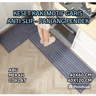 Keset Karpet Alas Kaki Garis Lantai Rumah Toilet Dapur Kamar Ruang Tamu Pintu Anti Slip Indoor Outdoor Panjang Pendek 40x60 40x120 1PC