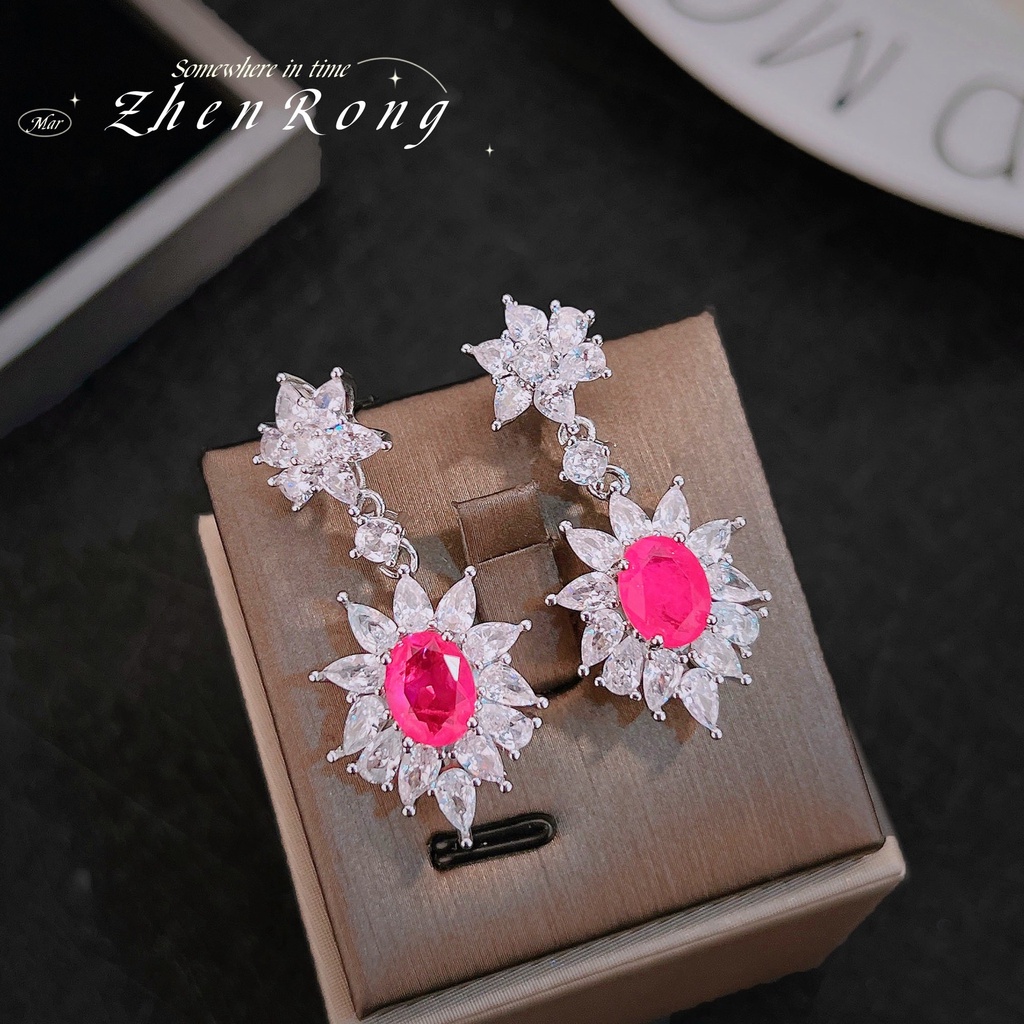 Goldkingdom Aksesoris Perhiasan Fashion Ready Stock Anting Ruby Darah Burung Merpati Pita Kristal Katun Anting Ruby Budidaya
