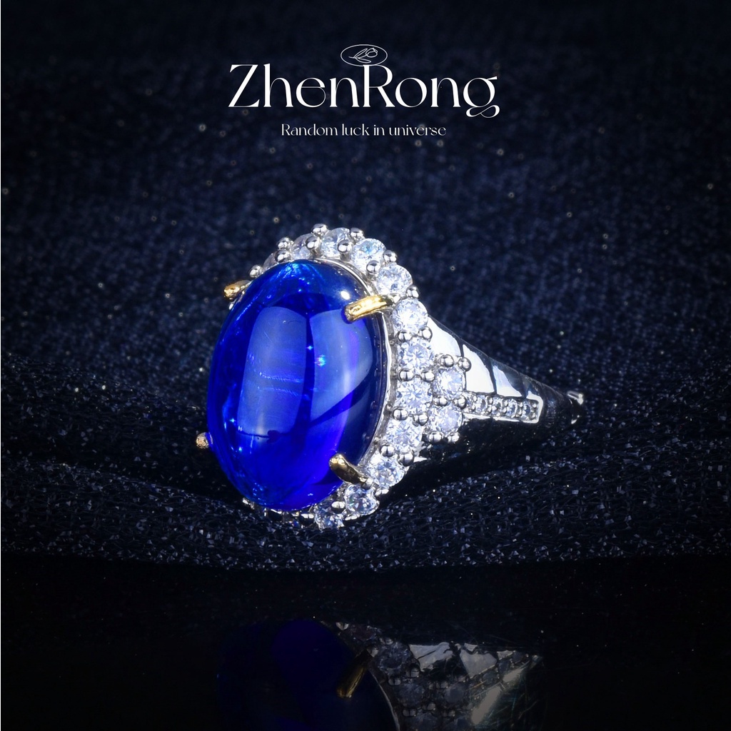 Goldkingdom Fashion Perhiasan Aksesoris Ready Stock Mewah Dove Egg Ring Sapphire Starlight Biru Tulang Belakang Berlian Wanita Ring