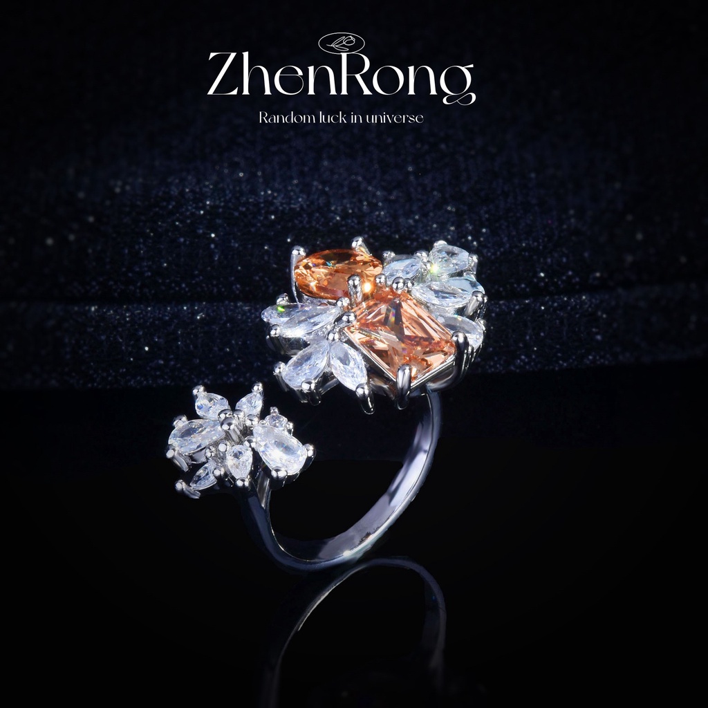 Goldkingdom Fashion Perhiasan Aksesoris Ready Stock Super Peri Retro Zirkon Terang Berlian Kuning Kristal Permata Cincin Mewah Champagne Diamond