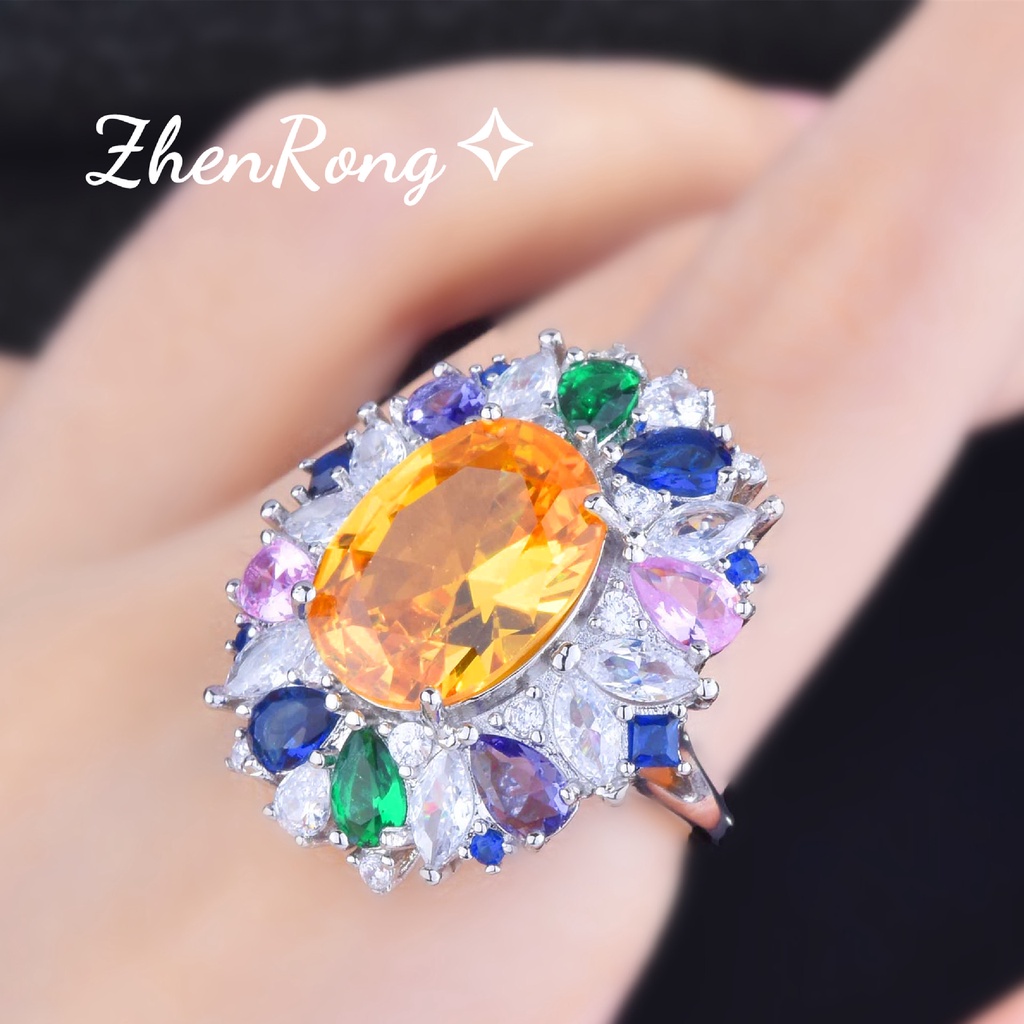 Goldkingdom Aksesoris Perhiasan Fashion Ready Stock Dream In The Garden Berlian Berwarna Set Monet Garden Berlian Kuning Liontin Cincin Warna-Warni Anting