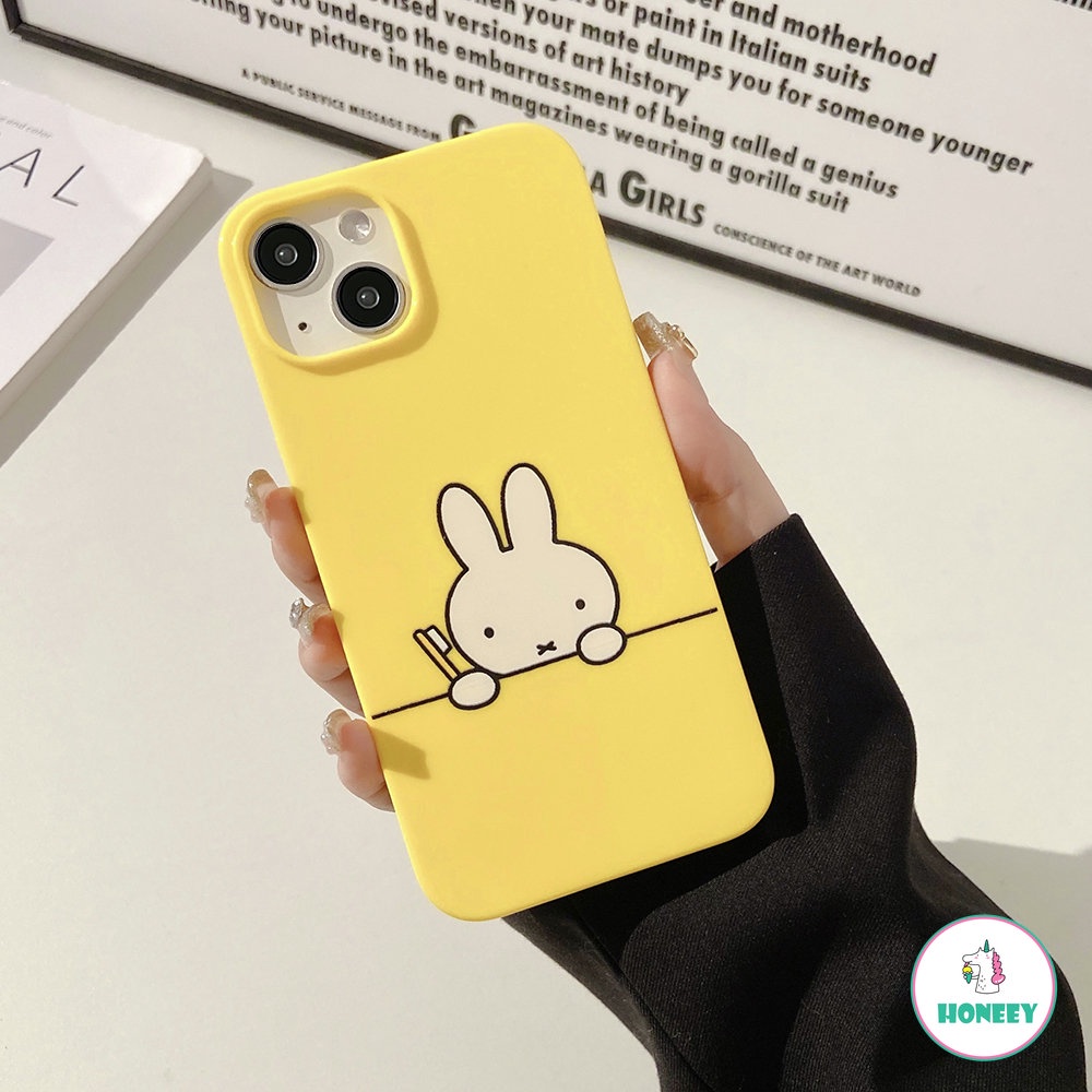 Casing Kelinci Simple Untuk iPhone 14 Pro Max13 12 11 Pro Max7 8 Plus XS XR Kuning TPU Shockproof Handphone Cover