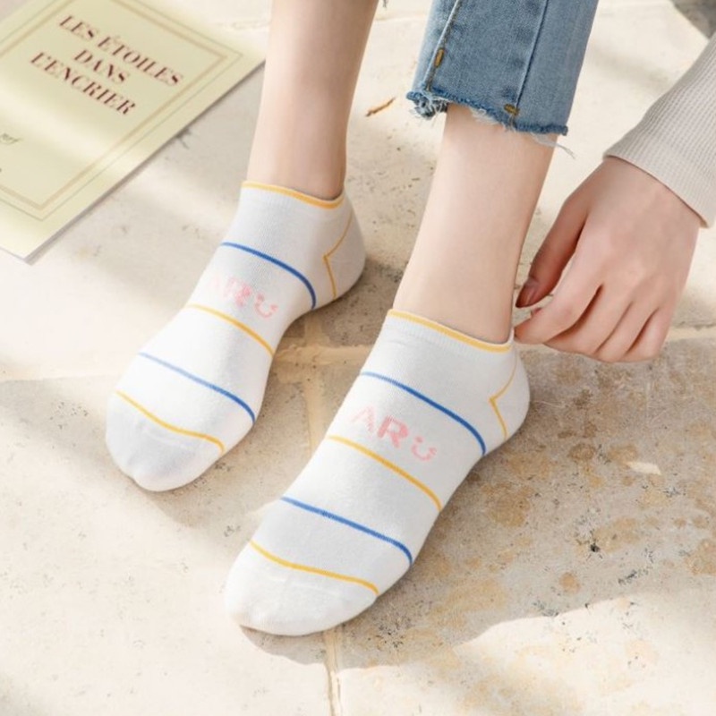 T&amp;Y Kaos Kaki Wanita Bear Putih Biru Kuning 6771 Karakter Rabbit Bear Kaus kaki Pendek Semata Kaki Fashion Motif Kotak Garis  Women Sock Import Cute