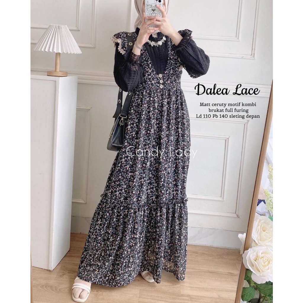 Cod Dalea lace/gamis motif bunga/gamis premium/gamis remaja/gamis lebaran/gamis murah/gamis busui/ga