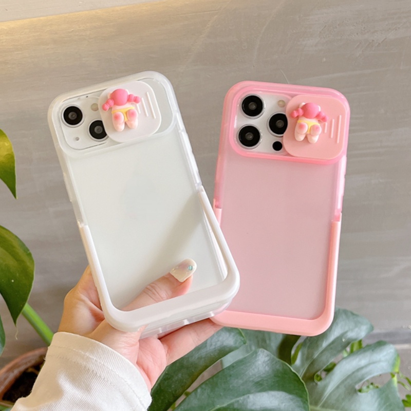 IPHONE Casing Ponsel Jendela Sliding PP Kartun Cocok Untuk Iphone14 13 12 11 Pro X XS Max XR 14Plus Full Set Dari Soft Case Bracket Transparan