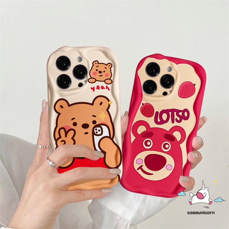 Untuk Oppo A15 A17k A7 A5s A17 A57 A54 A12 A16 A54s A3s A9 A5 A1k A95 A74 A92 A96 A53 A16s A55 A31 A52 A77s A76 A77 A16K A16E Cute Manyo Winnie the Pooh 3D Wavy Curved Edge Lembut Sarung