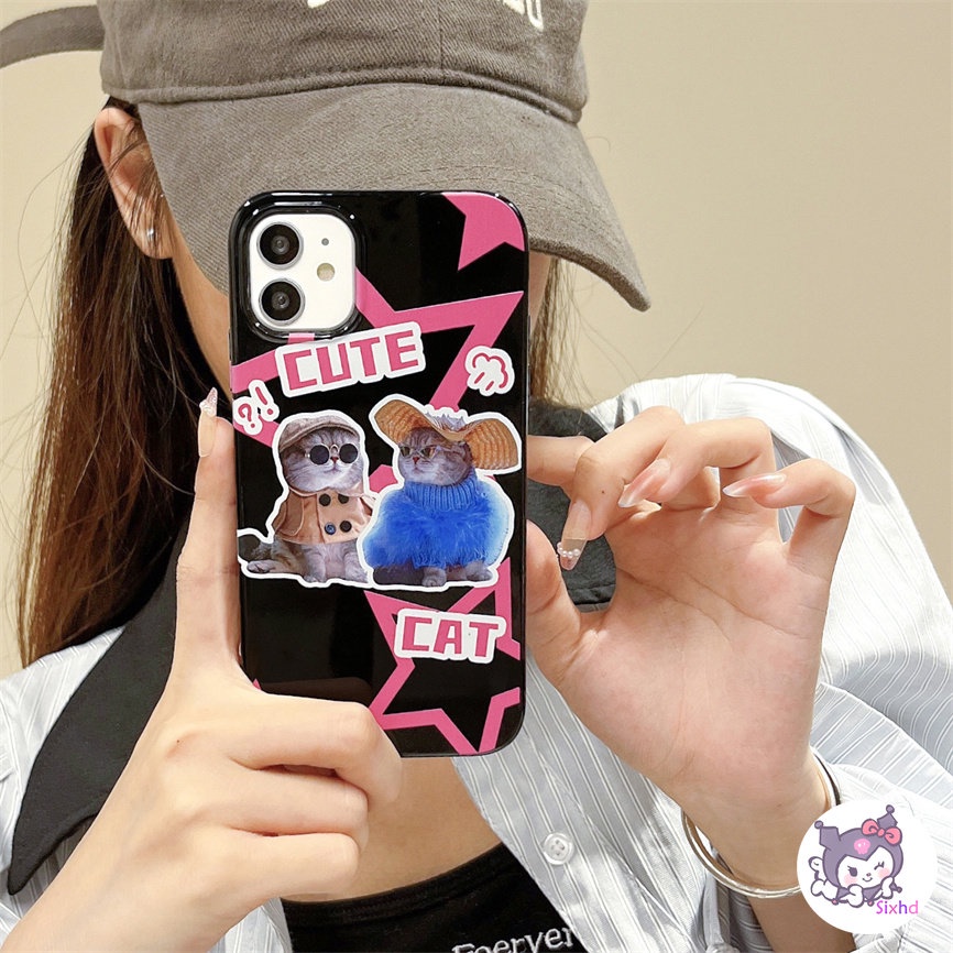 IPHONE Kompatibel Untuk Iphone14 13 12 11 Pro Max SE 2020 X Xr Xs Max8 7 6Plus Fun Cute Star Cat Couple Silikon Phone Case Lembut Anti Jatuh Pelindung TPU Cover XJJJJ