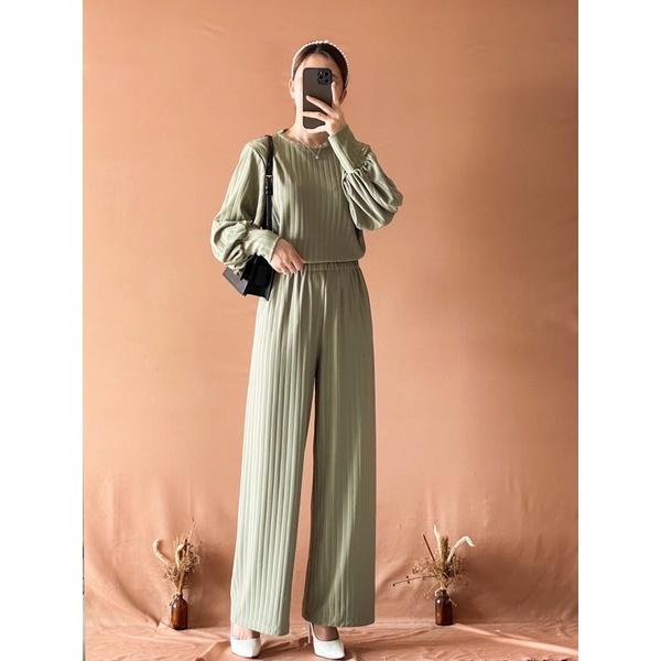 BEFAST - ZNF OOTD WANITA ONESET TEZA / ZOOLY CABLE SETELAN WANITA KNIT / Oneset Wanita Keluaran Terbaru / Fashion kekinian Remaja ABG Trendy / Set Atasan Lengan Panjang+Celana Kulot Panjang / Pakaian Casual Wanita Terlaris / Oneset Polos RIB