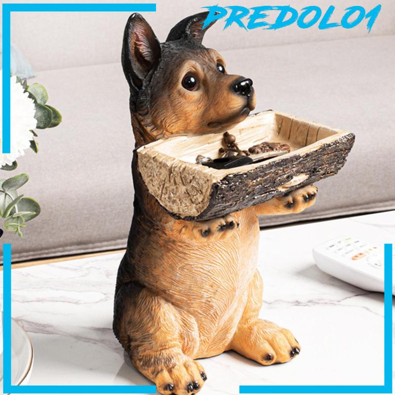 [Predolo1] Patung Anjing Dengan Nampan Puppy Figurine Storage Untuk Kamar Tidur Rak Buku Restoran