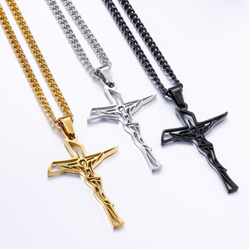 Z H Perhiasan Lapis Emas 18K 24K Gold S925 Perak Vintage Punk Exorcism Cross Pendant Pria Dan Wanita Fashion Anti Karat Kalung Hip Hop Baja Titanium Aksesoris Pesta