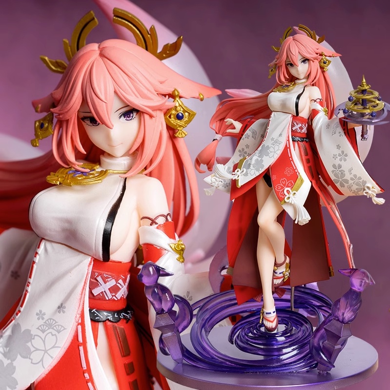 In-stock Genshin Impact Figure Yae Miko 24cm Game Anime Action Figure Mainan Anak Perempuan Koleksi Boneka Mainan