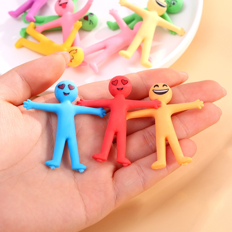 5pcs Warna Random TPR Karet Lembut Melar Boneka Orang Kecil/ Menyenangkan Merenggang Mainan Patung Penjahat Kartun Mini/ Mainan Ventilasi Pereda Stress Anak-Anak