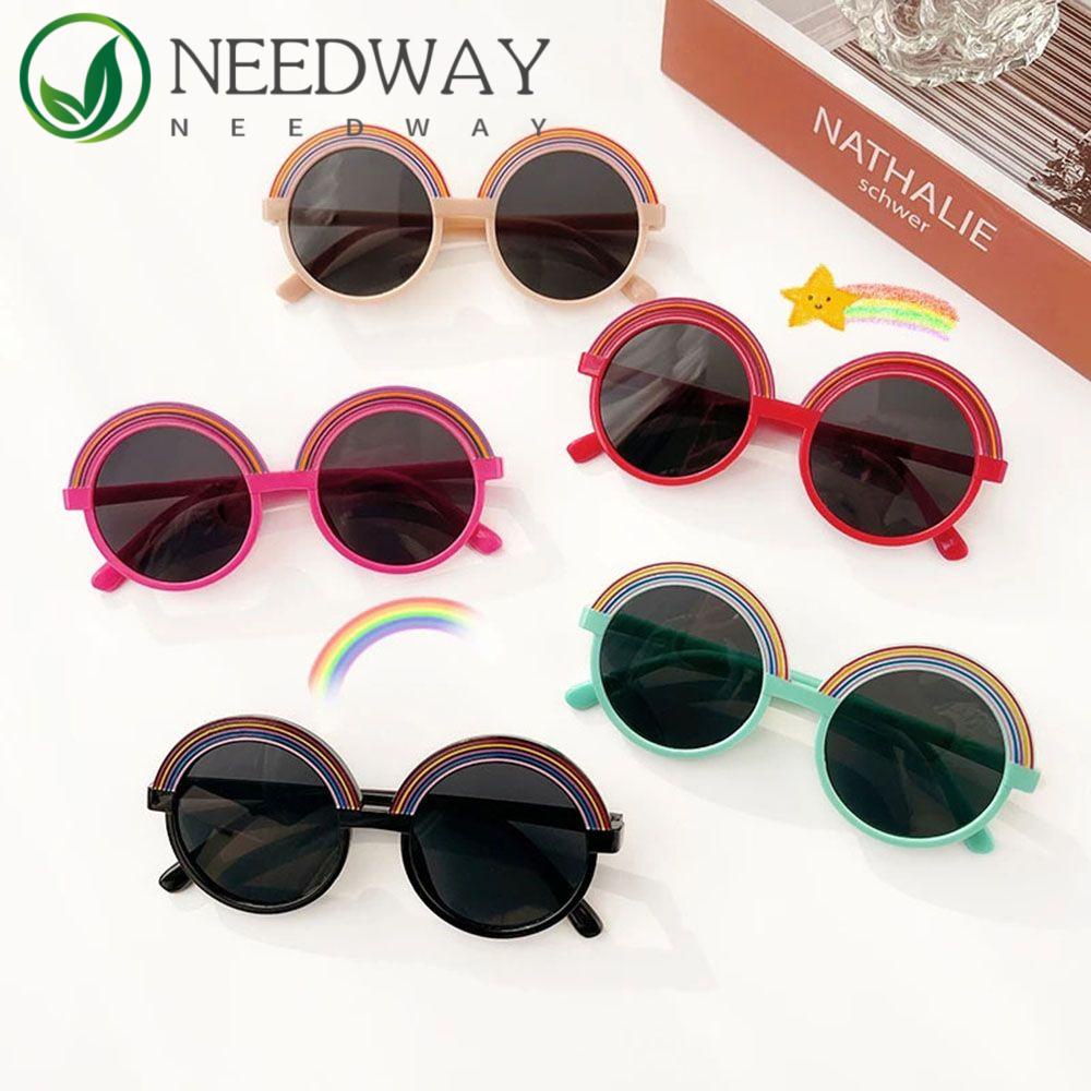 Needway   Pelangi Kacamata Hitam Lucu Keren Bulat Gadis Pantai Perlindungan Kacamata Eyewear Anak Kacamata