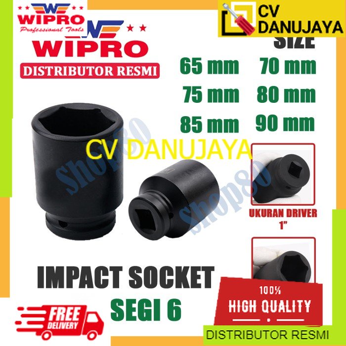 Wipro Mata Kunci Shock Impact Sok Sock 1" 6PT 65 70 75 80 85 90 mm - 65 mm
