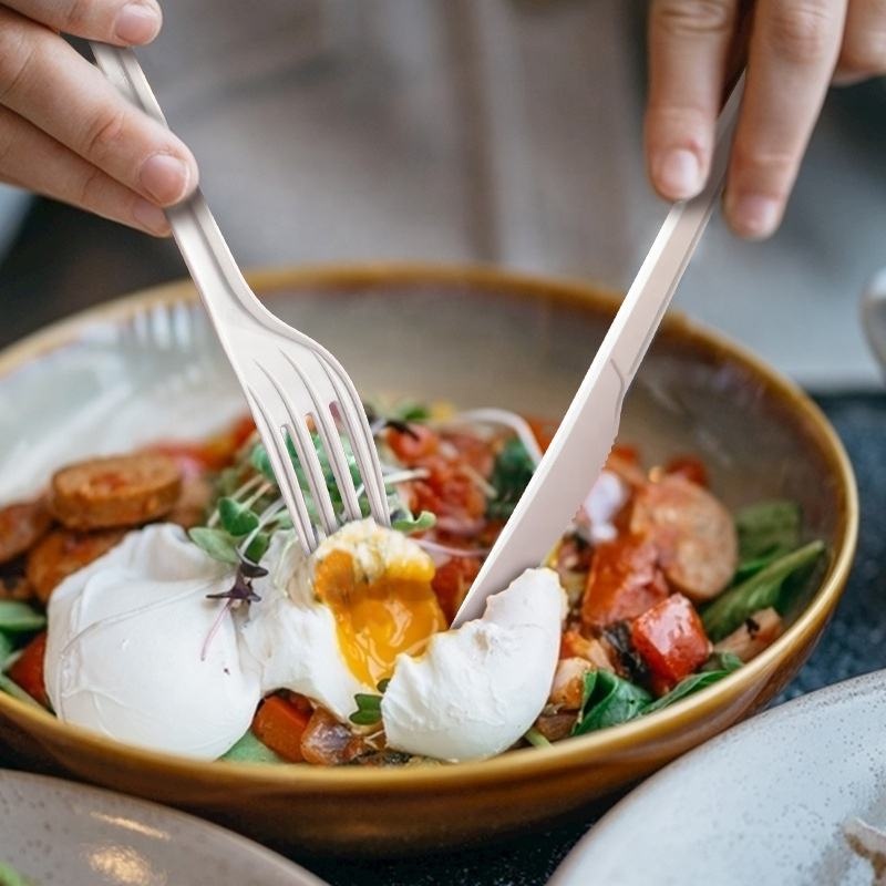 1pc Sekali Pakai Degradable Forks Spoon Knives Cutlery Corn Starch Tahan Panas Tahan Air Tahan Minyak Peralatan Makan Aksesoris Dapur