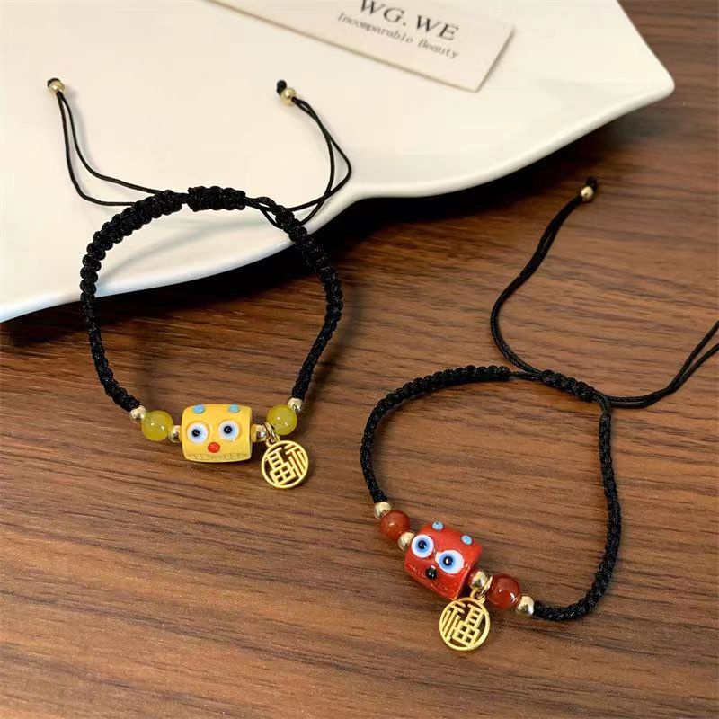 Kartun Baru Monster Kecil Merek Rejeki Tenun Tangan Gelang Perempuan2023 Gaya Baru Trendi Lucu Childlike Stretch Bracelet