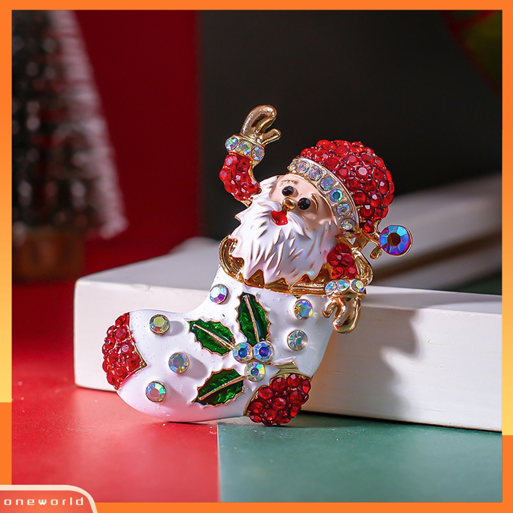 [ONE] Bros Gaya Natal Handmade Bahan Alloy Menggemaskan Bentuk Santa Claus Brooch Decor Untuk Souvenir