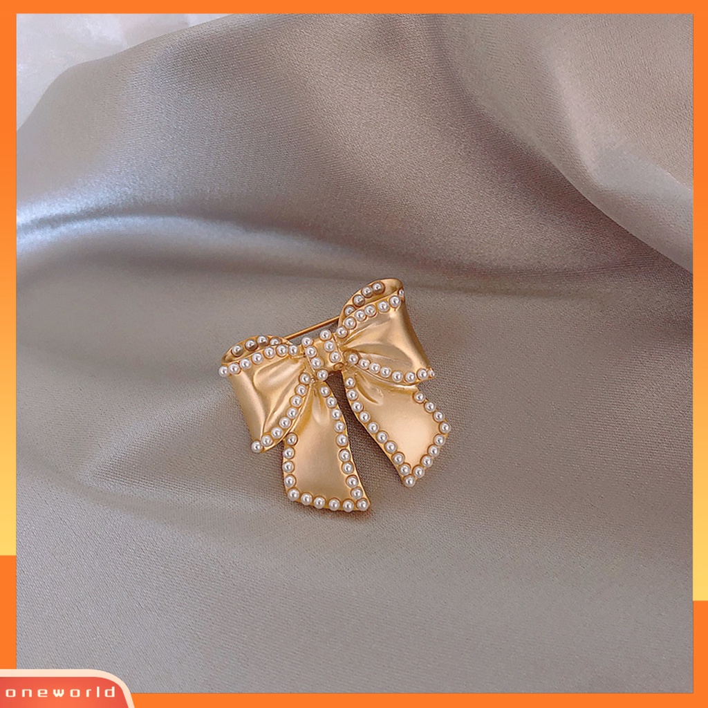 [ONE] Bros Pin Busur Mutiara Imitasi Perempuan Berkilau Tahan Lama Bros Baju Dekor