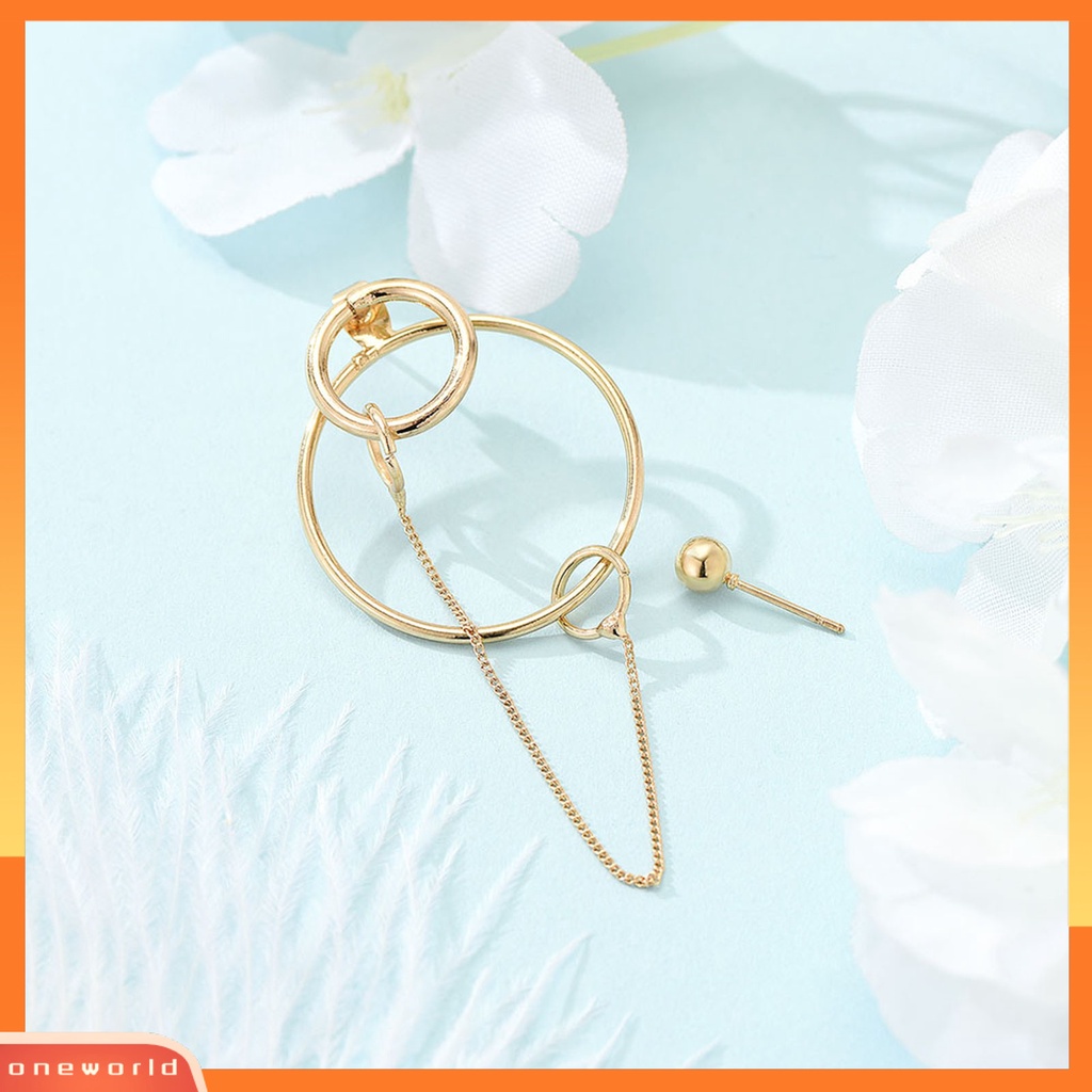 [ONE] 1pasang Anting Pejantan Rantai Kaitan Asimetris Rumbai Temperamen Halus Cincin Geometris Emas Drop Earrings Fashion Perhiasan