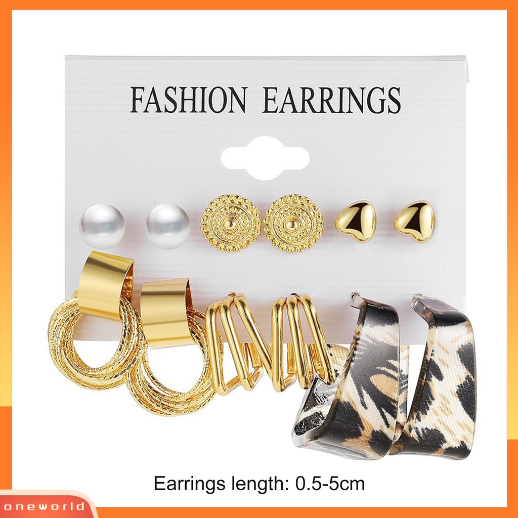 [ONE] 6pasang Anting Hoop Mutiara Imitasi Geometris Modis Dan Nyaman Menjuntai Anting Set Berongga Lingkaran Anting Perhiasan Fashion