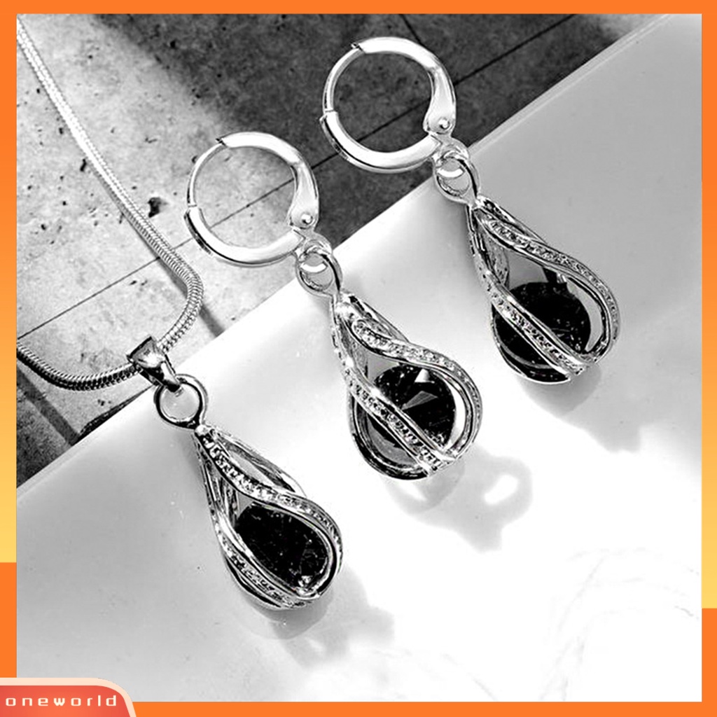 [ONE] 1set Liontin Anting Berlian Imitasi Cubic Zirconia High Gloss Temperamen Geometris Dekorasi Shinyny Fashion Spiral Shaped Kalung Set Wanita Aksesori