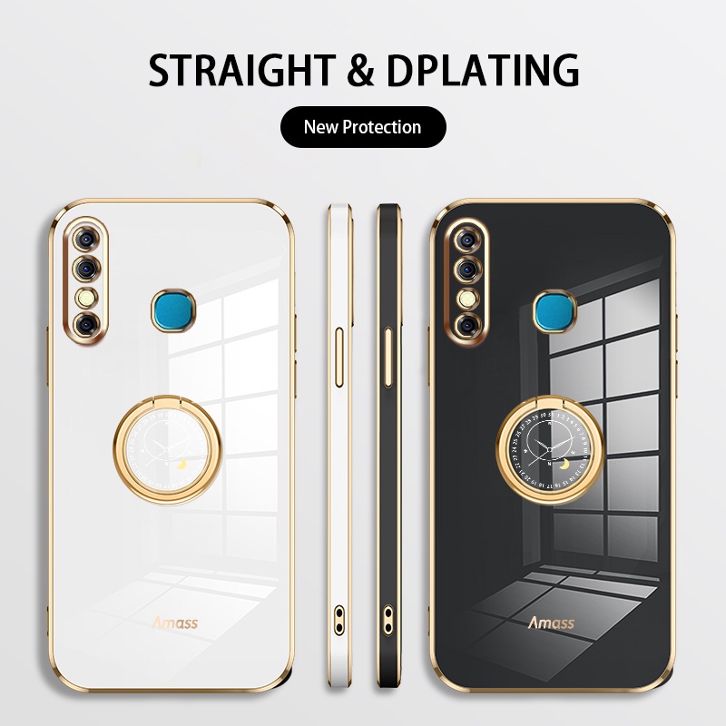 Andyh Casing Ponsel Silikon Ultra Tipis Untuk Infinix Hot8 Pro X650 X650C Deluxe Perlindungan Jatuh Pita Emas Dengan Jam Cincin Dan Lanyard Gratis