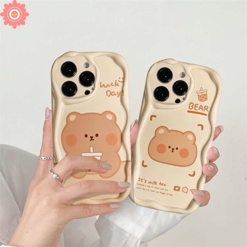 Kartun Milk Tea Bear Casing Lucu Untuk Redmi Note12 8 9 10s 11 11s 10 Pro Max 10Pro Redmi 10 A2 9C NFC 10C 10A A1 9T 9 9A POCO M3 Soft Tpu 3D Wavy Curved Edge Case Cover