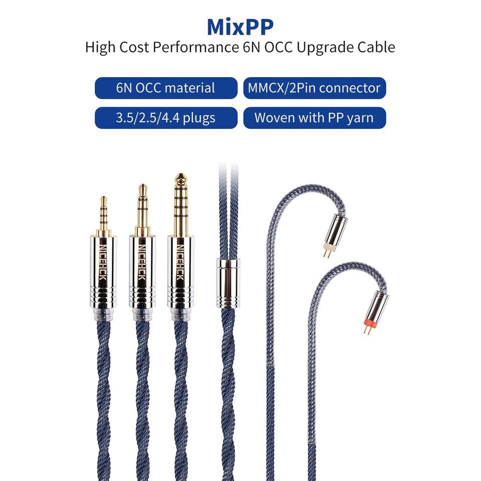 Nicehck MixPP 6N OCC Kabel Earphone HiFi Tembaga 3.5/2.5/4.4mm MMCX/0.78 2Pin Untuk HOLA Zero KATO Winter Aria LAN A5000 Cadenza