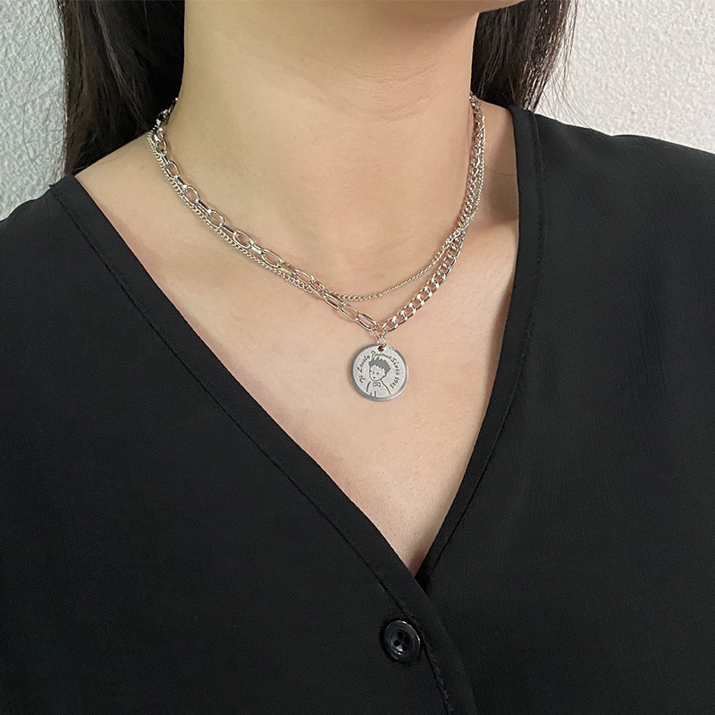 Double Layer Titanium Steel Pangeran Kecil Kalung Perempuan ins Gaya Keren Unik Hip-Hop Rantai Klavikula Gaya Baru Trendi S