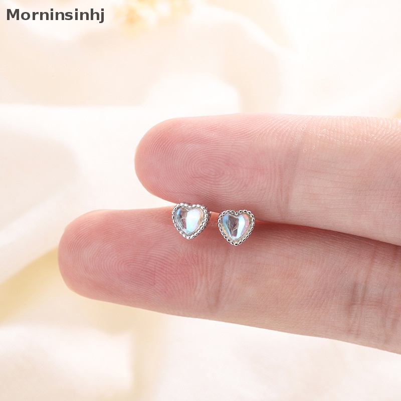 Mornin 1pasang925 Sterling Silver Lucu Warna-Warni Hati Moonstone Sekrup Stud Anting Telinga Tulang Kuku Untuk Wanita Pesta Pernikahan Perhiasan Halus id