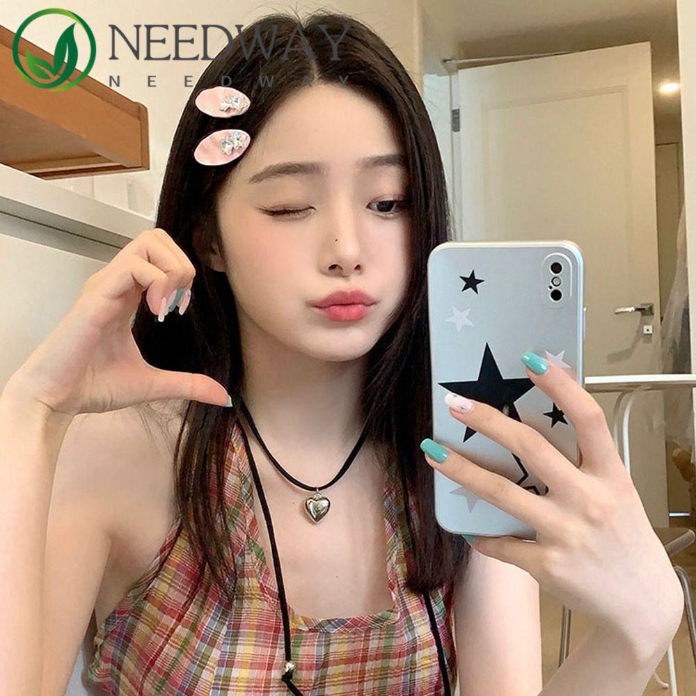 Needway   Bintang Jepit Rambut Poni Klip Manis Sederhana Kecil Jepit Rambut Y2K Permen Warna Berlian Imitasi Bentuk Geometri Duckbill Klip Aksesoris Rambut Wanita