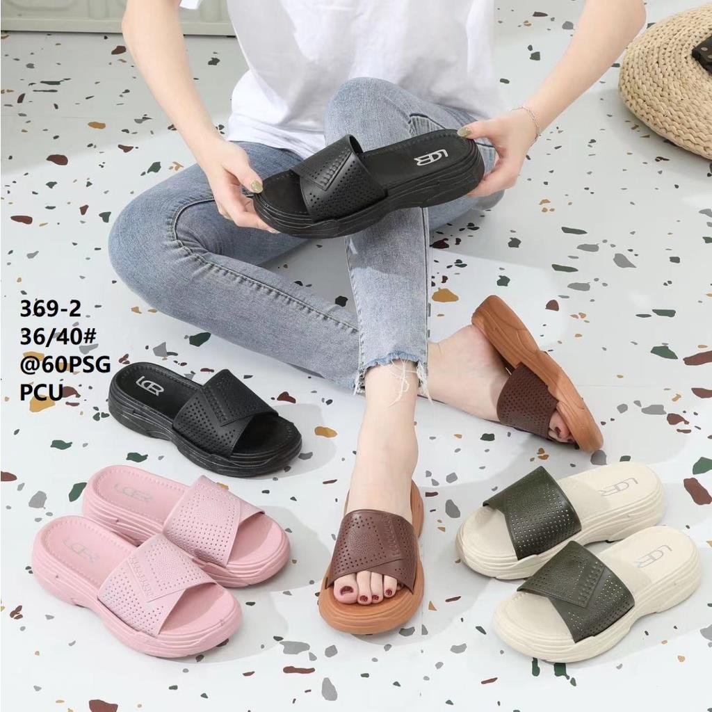 Sandal Slop Platform Wanita Motif Anyam Segitiga Cantik dan Elegant Import dan Trendy 369-2 36-40