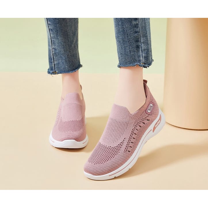 TOPGROSIR LV0279 Sepatu Kets Sneakers Tanpa Tali Wanita Import Sepatu Slip On Fashion Comfort Bergaris Nyaman Kekinian