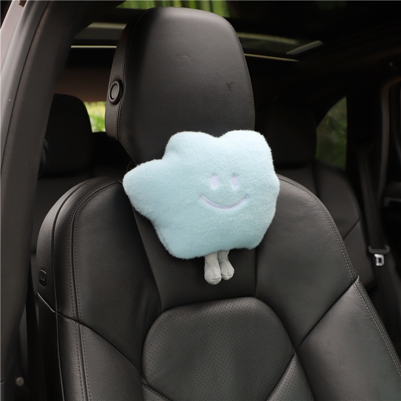 Headrest Kartun Mobil, Bantal Perlindungan Leher Awan Wajah Tersenyum Kreatif Mobil