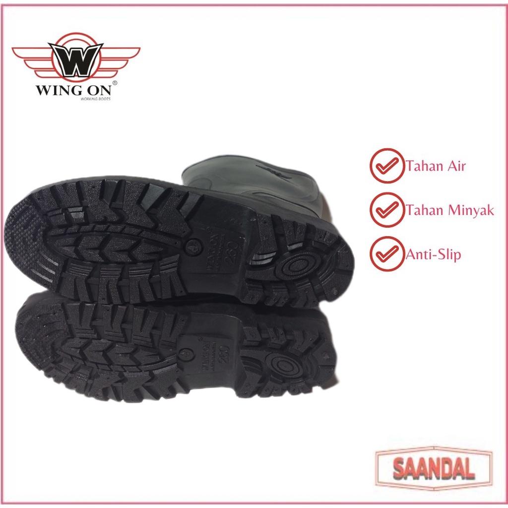 Sepatu Boot Safety Kerja Hitam Pendek Wing On 8899 Anti Air dan Minyak