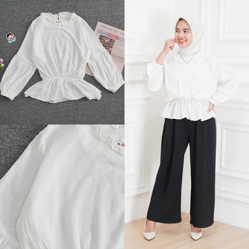 BEFAST - ZFS OOTD WANITA BLOUSE SALWA / ELURA TOP BLOUSE / Pakaian Casual Wanita Kerja / Blouse Polos Formal / Outfit Daily Wanita Hijab / Atasan Lengan Panjang Wanita / Fashion Kekinian Remaja ABG Trendy / Blouse Keluaran Terbaru