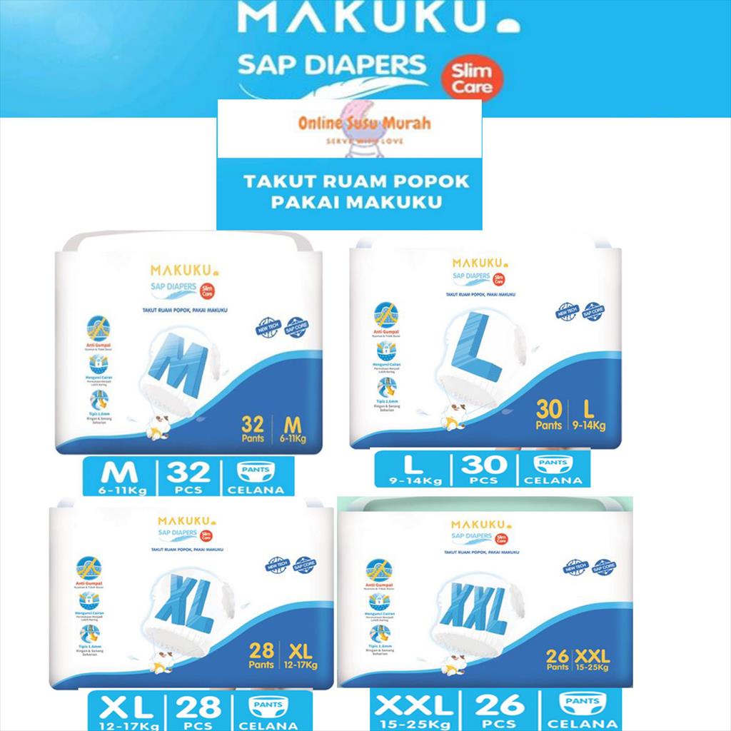 MAKUKU SAP DIAPERS SLIMCARE TAPE NB36 S34 PANTS M32 L30 XL28 XXL26