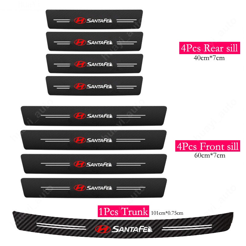 Hyundai Santafe Car Door Sill Sticker Anti Gores Serat Karbon Kulit Sticker Trunk Protector Stiker Untuk Santafe CM DM NC TM Santa Fe 2018-UP Aksesoris